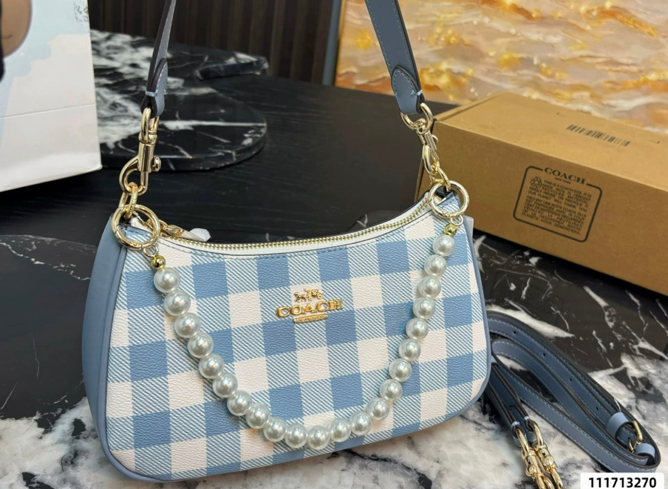 Blue Gingham Shoulder Bag