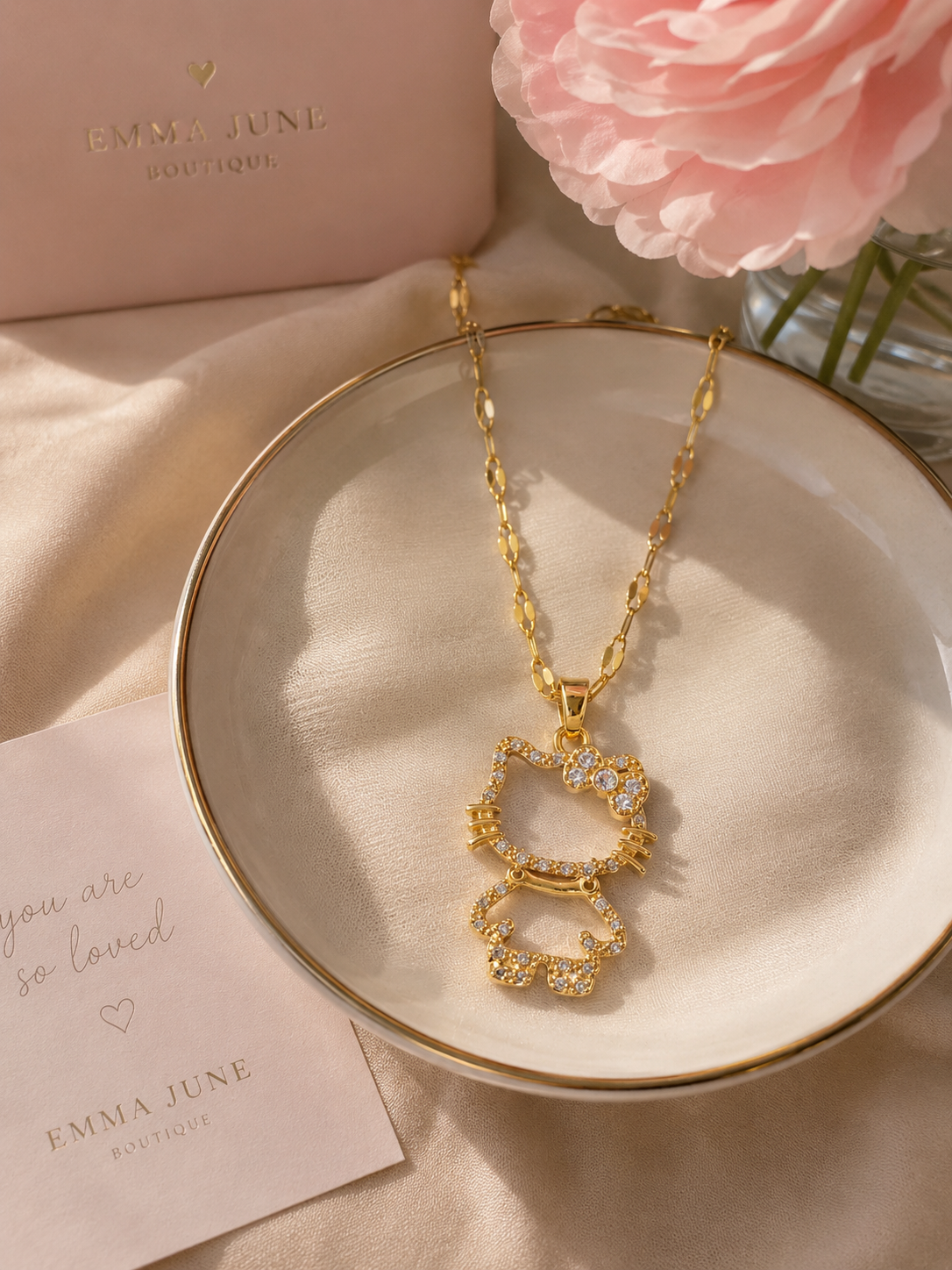 Crystal Kitty Pendant Necklace | Gold or Silver | Dainty Everyday Necklace