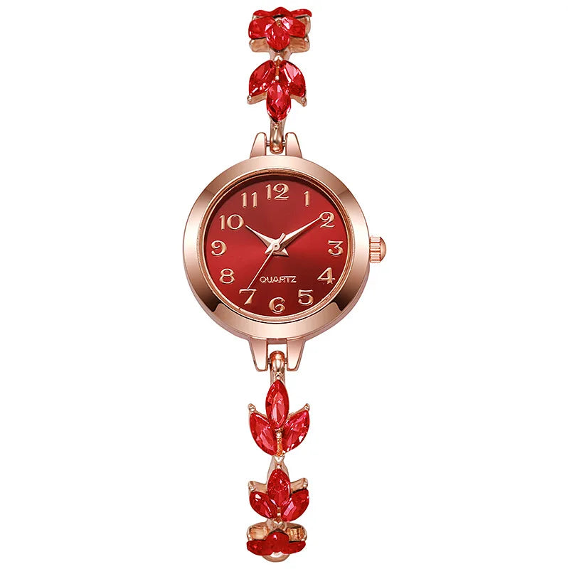Elegant Gold Floral Bracelet Watch