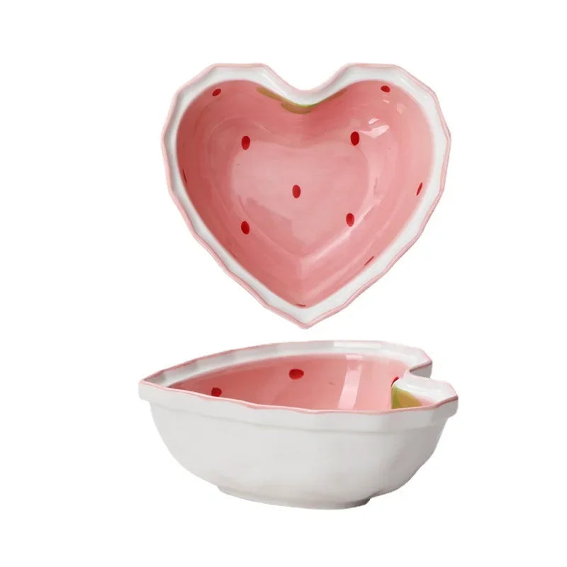 Sweet Strawberry Ceramic Ramen Bowl Set with Spoon