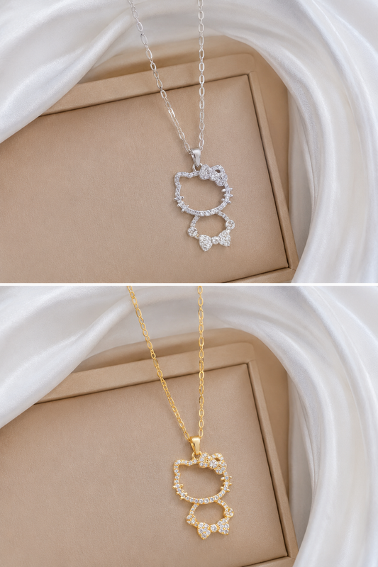 Crystal Kitty Pendant Necklace | Gold or Silver | Dainty Everyday Necklace