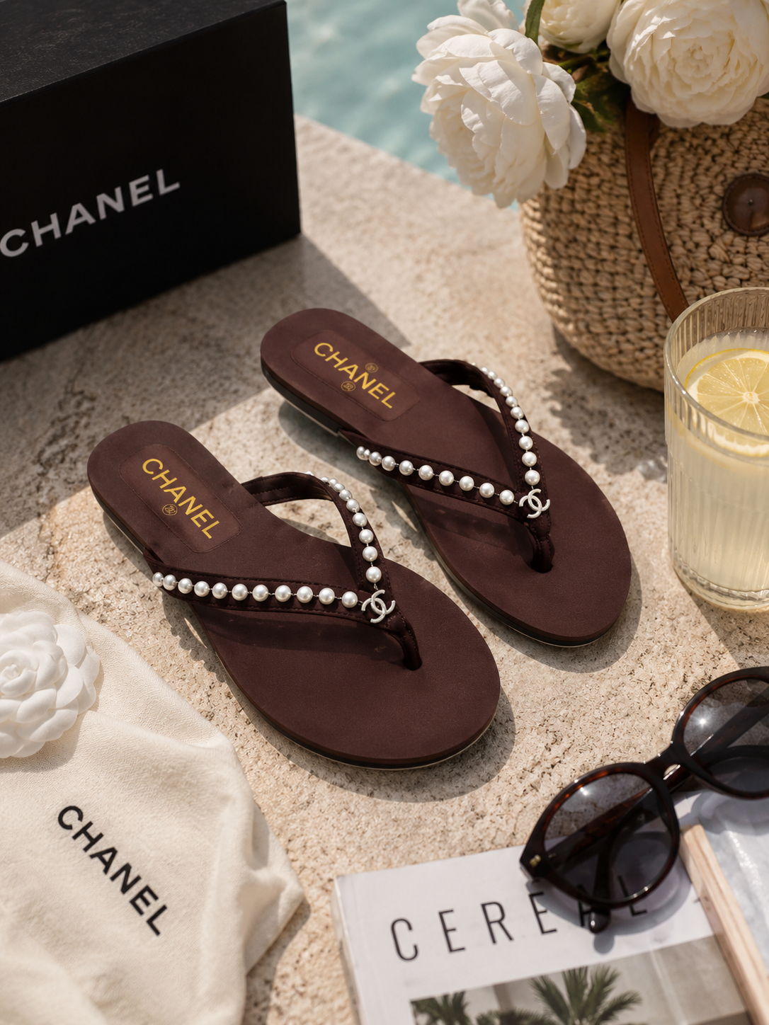 Pearl Embellished Sandals – Black