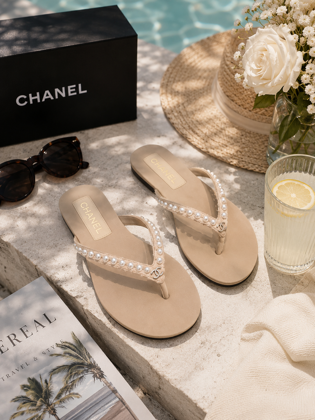Pearl Embellished Sandals – Black