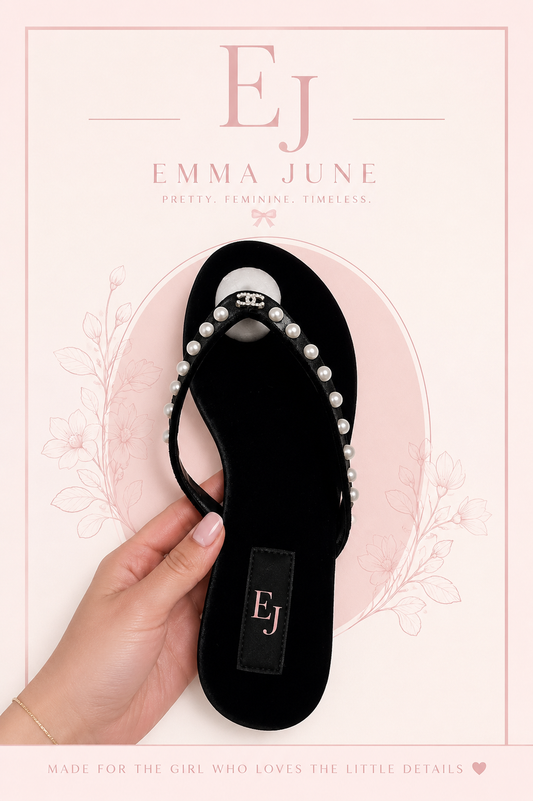 Pearl Embellished Sandals – Black