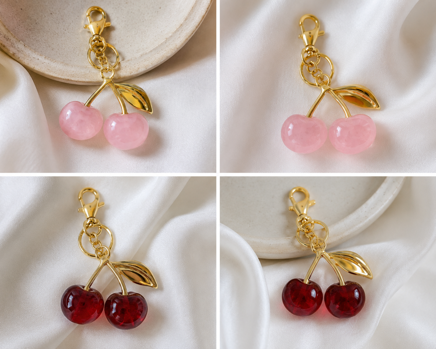🍒 Sparkling Cherry Charm Keychain | Cute Kawaii Bag Charm | Cherry Purse Accessory | Available in Pink or Red