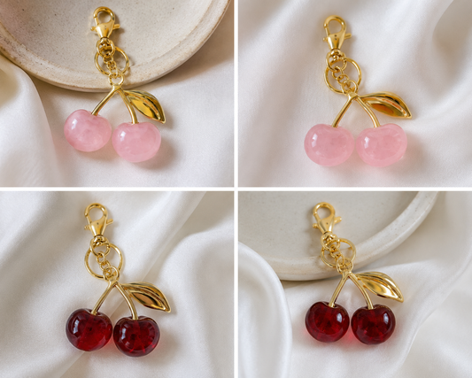 🍒 Sparkling Cherry Charm Keychain | Cute Kawaii Bag Charm | Cherry Purse Accessory | Available in Pink or Red