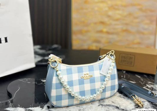 Blue Gingham Shoulder Bag