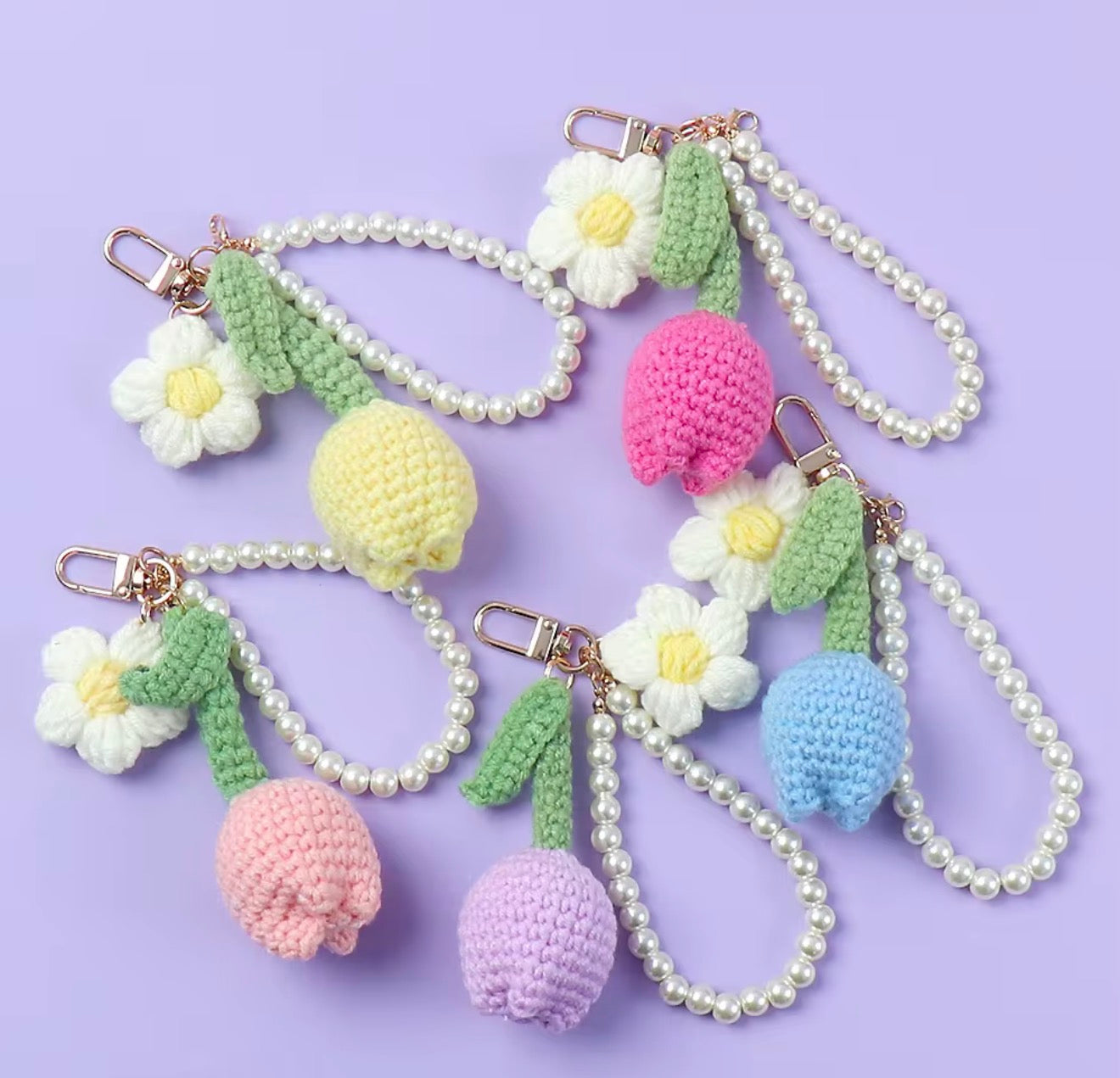 Crochet Tulip Keychain Charm