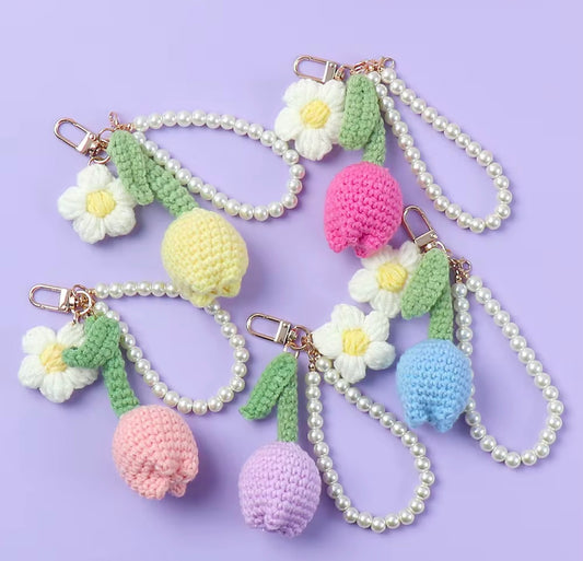 Crochet Tulip Keychain Charm