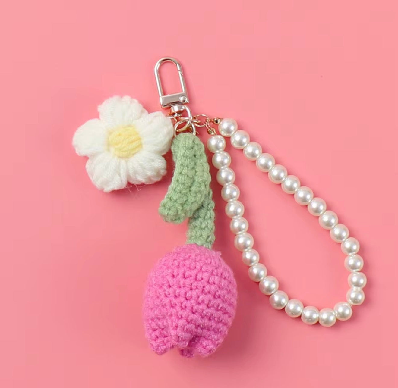 Crochet Tulip Keychain Charm