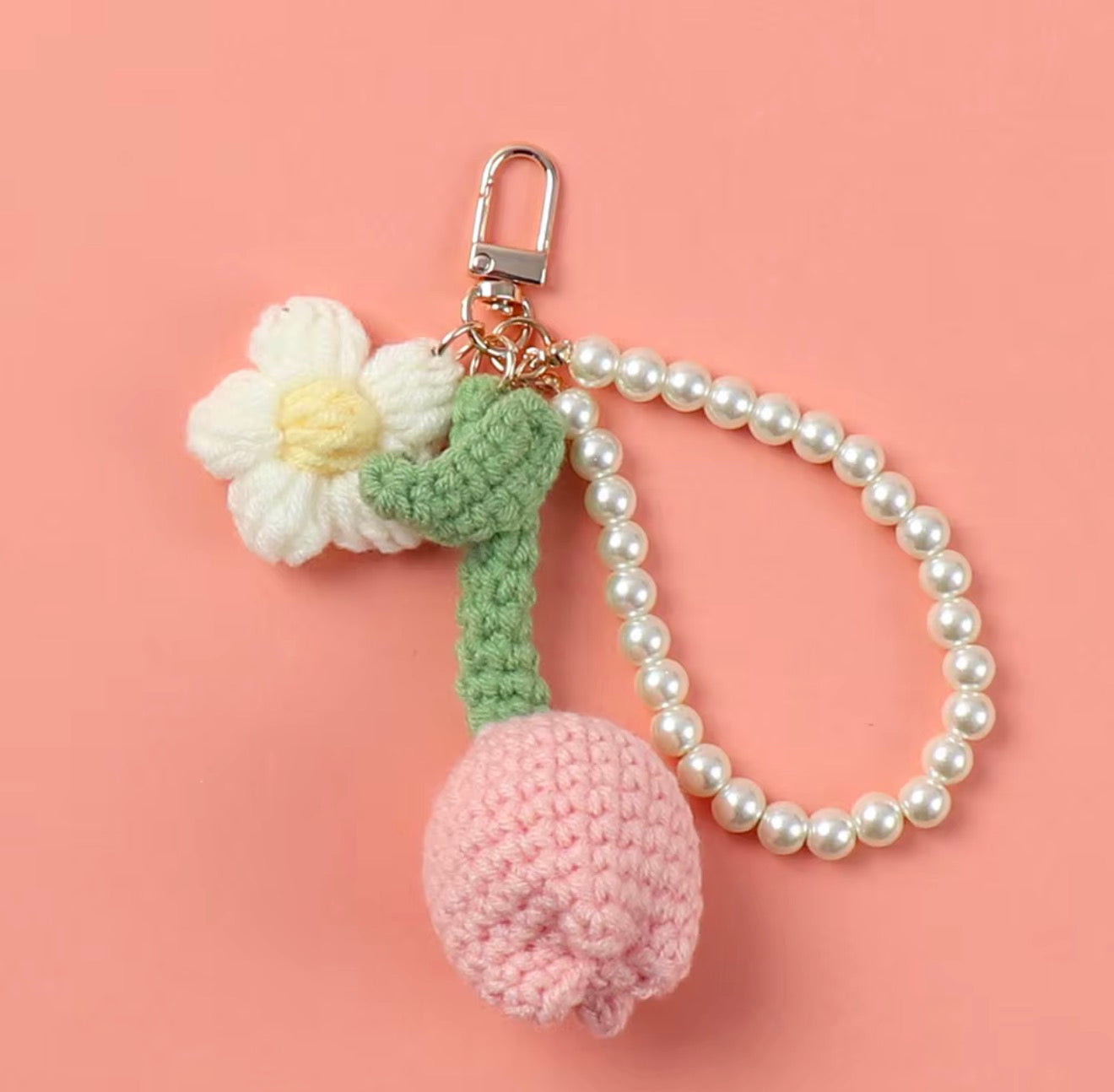 Crochet Tulip Keychain Charm