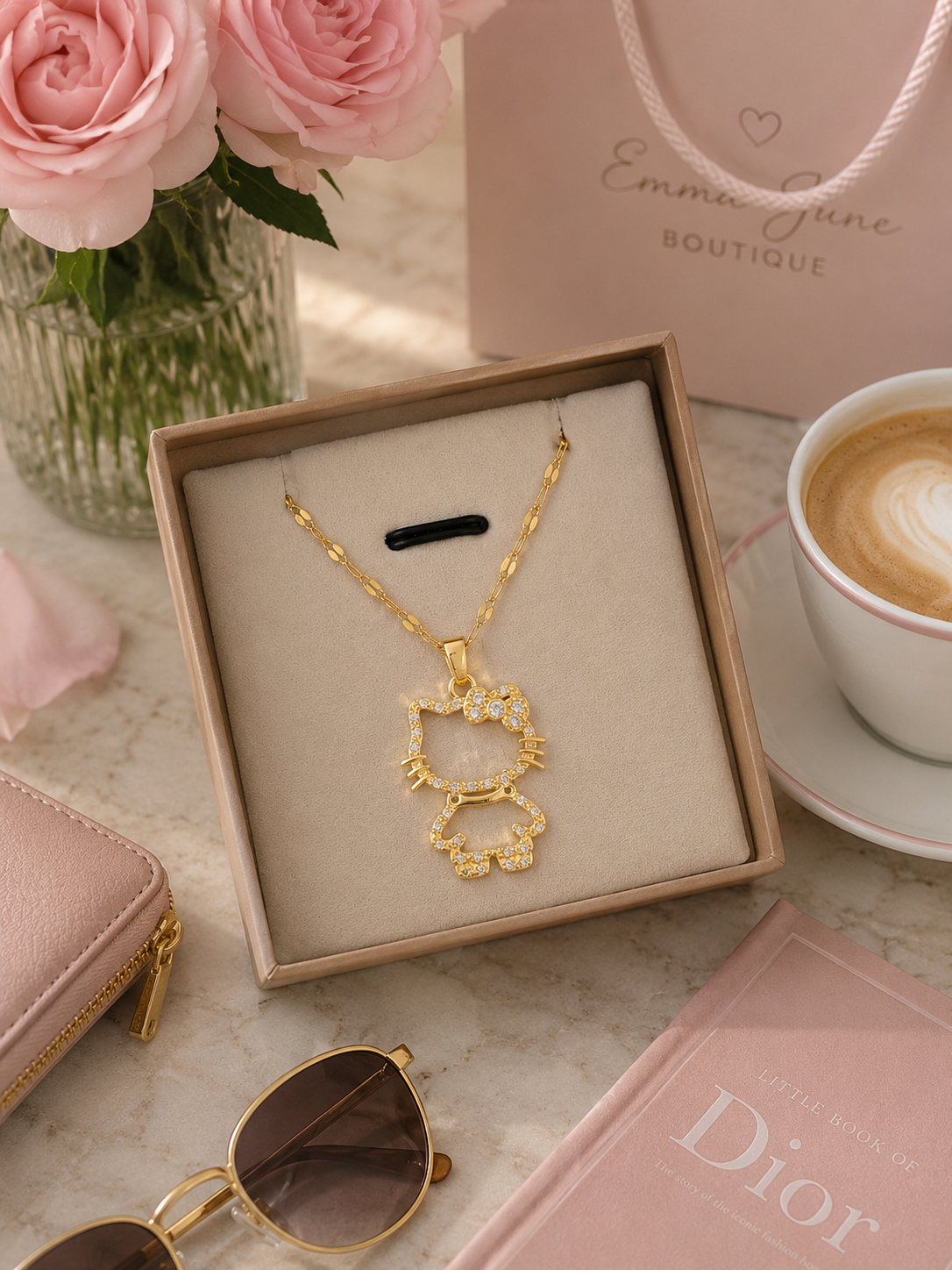 Crystal Kitty Pendant Necklace | Gold or Silver | Dainty Everyday Necklace