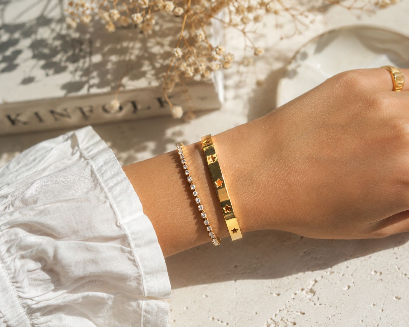 Gold Star Cutout Bangle Bracelet