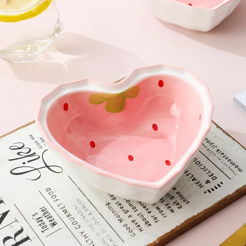 Sweet Strawberry Ceramic Ramen Bowl Set with Spoon