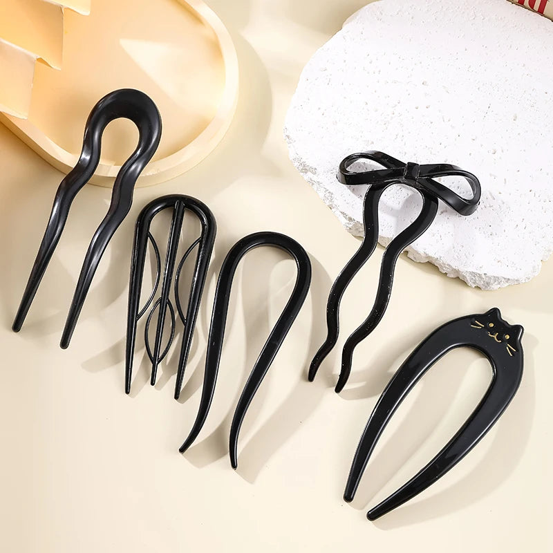 French Twist Hair Pin – Chic Tortoiseshell U-Shaped Hair Fork