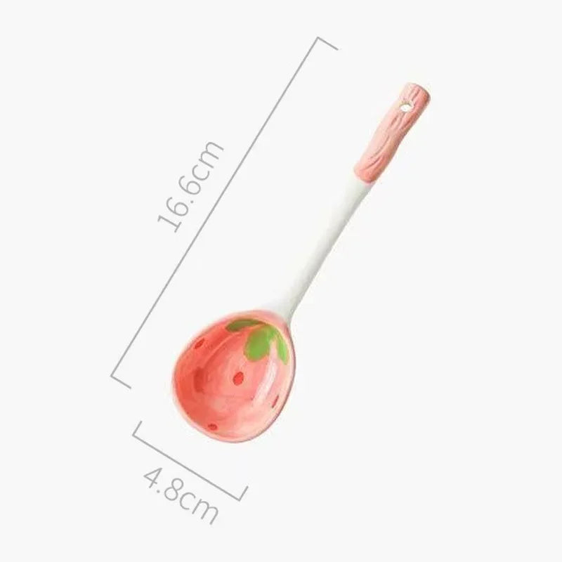 Sweet Strawberry Ceramic Ramen Bowl Set with Spoon
