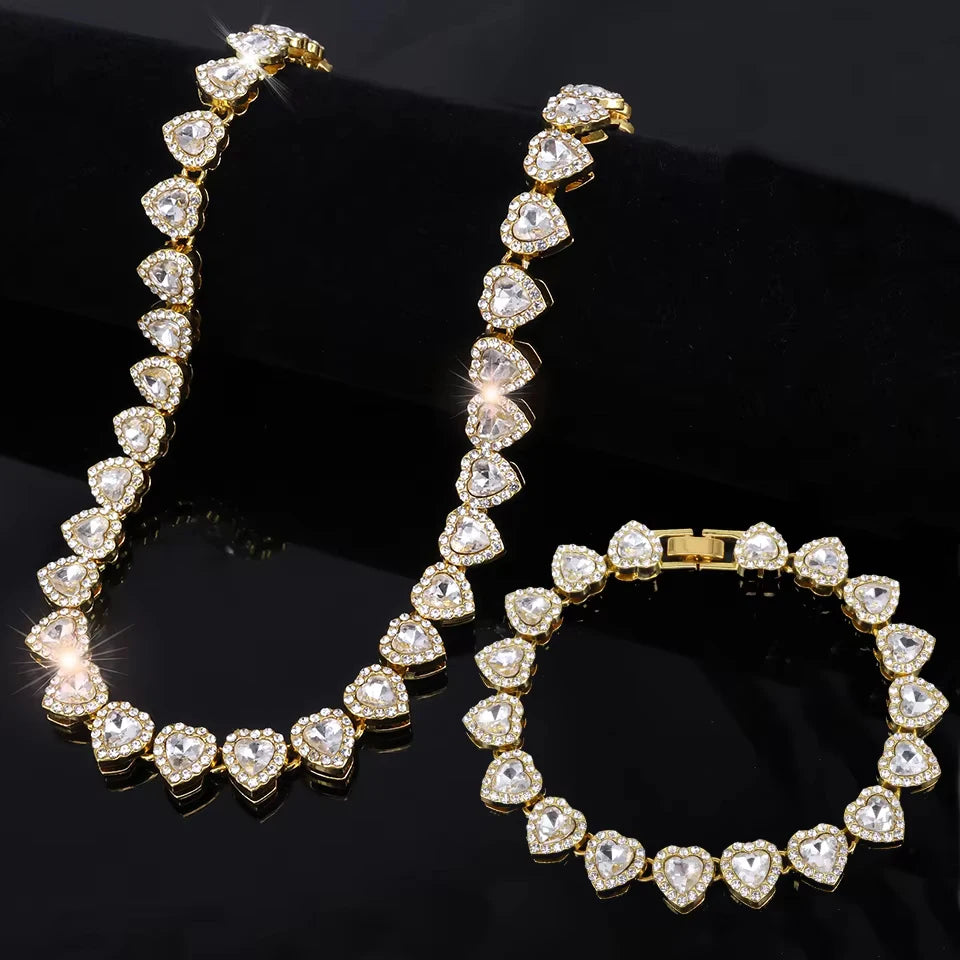 Heart Tennis Necklace & Bracelet Set