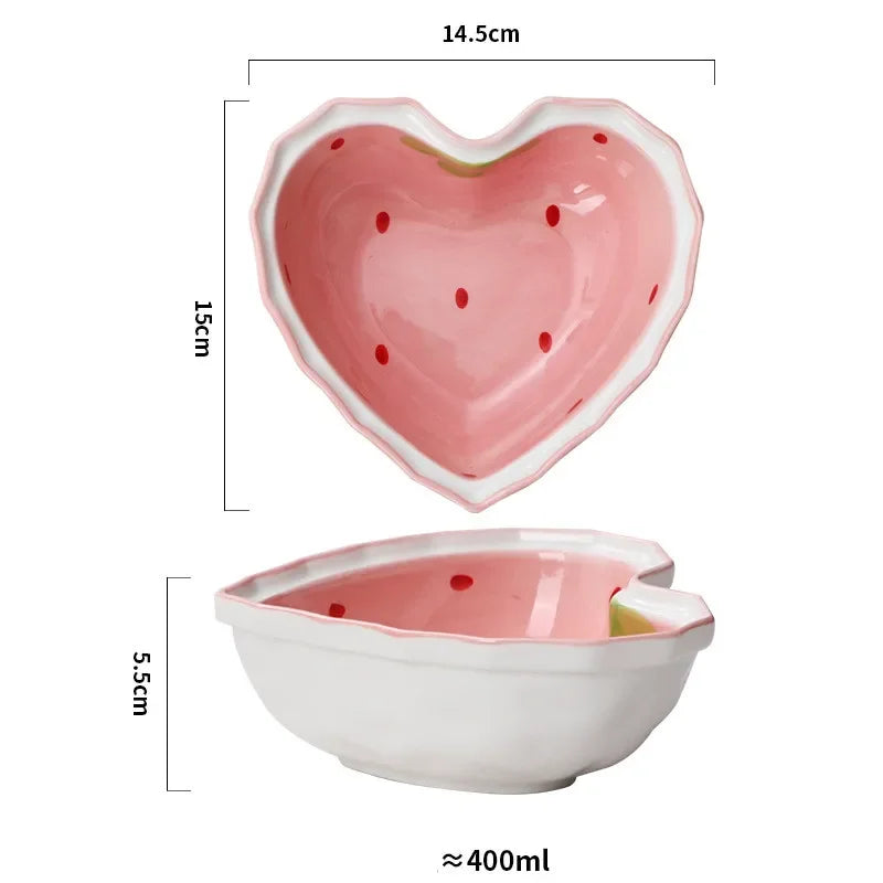 Sweet Strawberry Ceramic Ramen Bowl Set with Spoon
