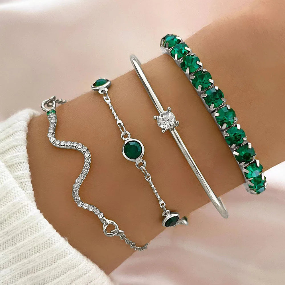Emerald Luxe Bracelet Stack – 4 Piece Set