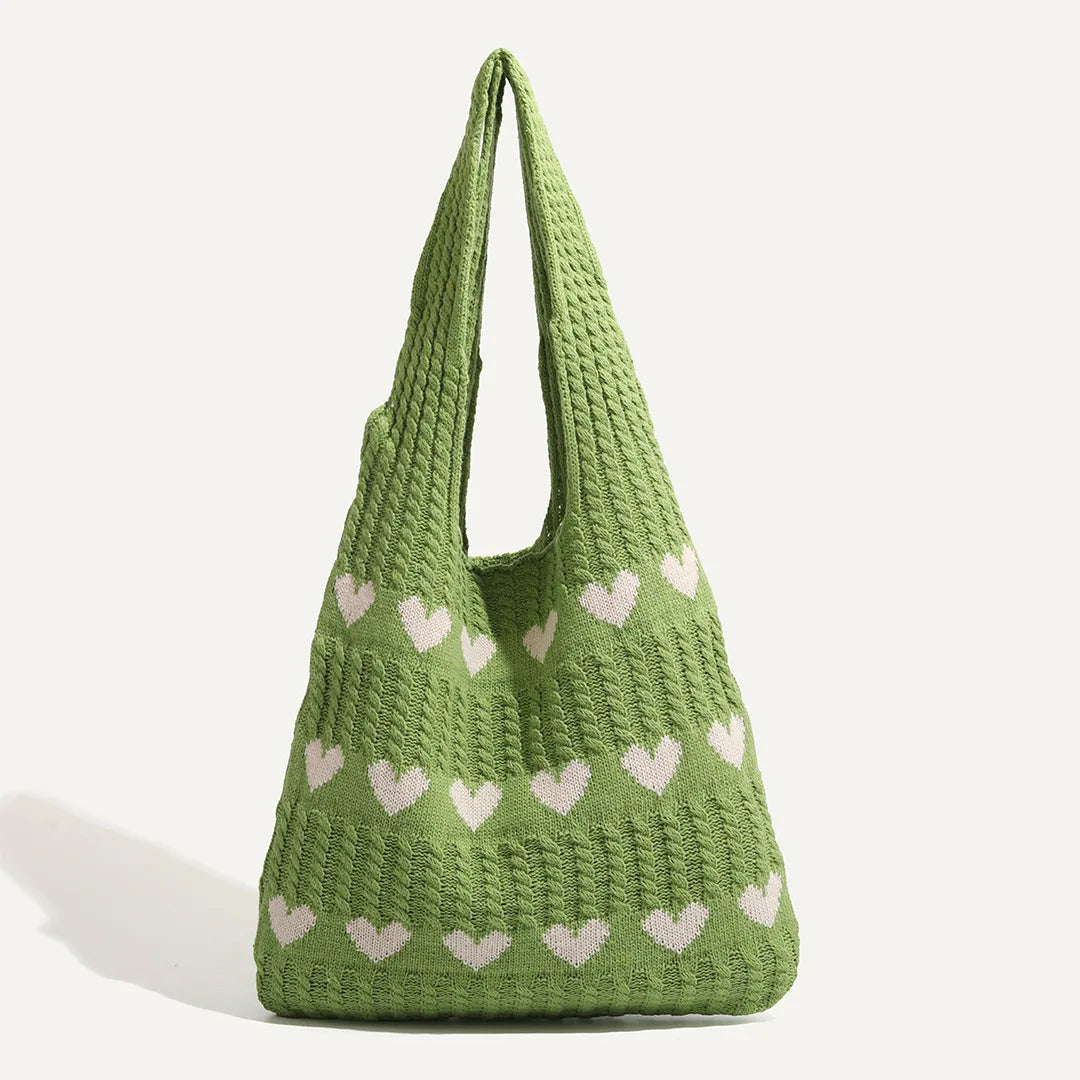 Heart Knit Crochet Tote Bag