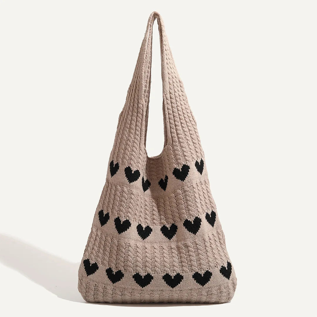 Heart Knit Crochet Tote Bag
