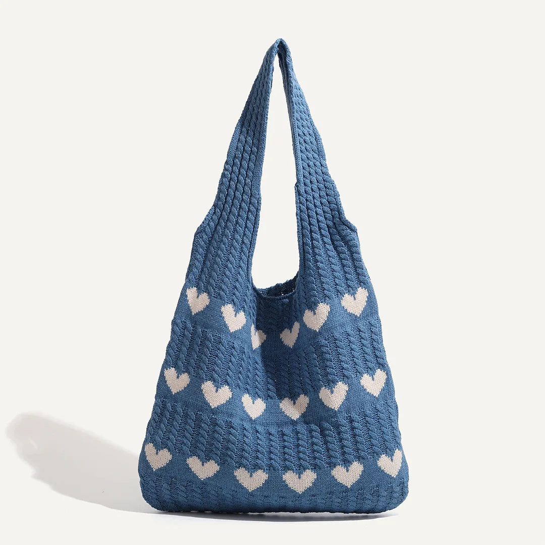 Heart Knit Crochet Tote Bag