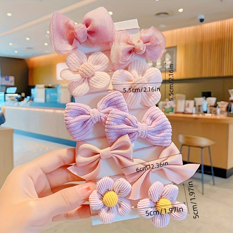10-Pack Satin Bow Hair Ties – Soft Floral Elastic Hair Bands