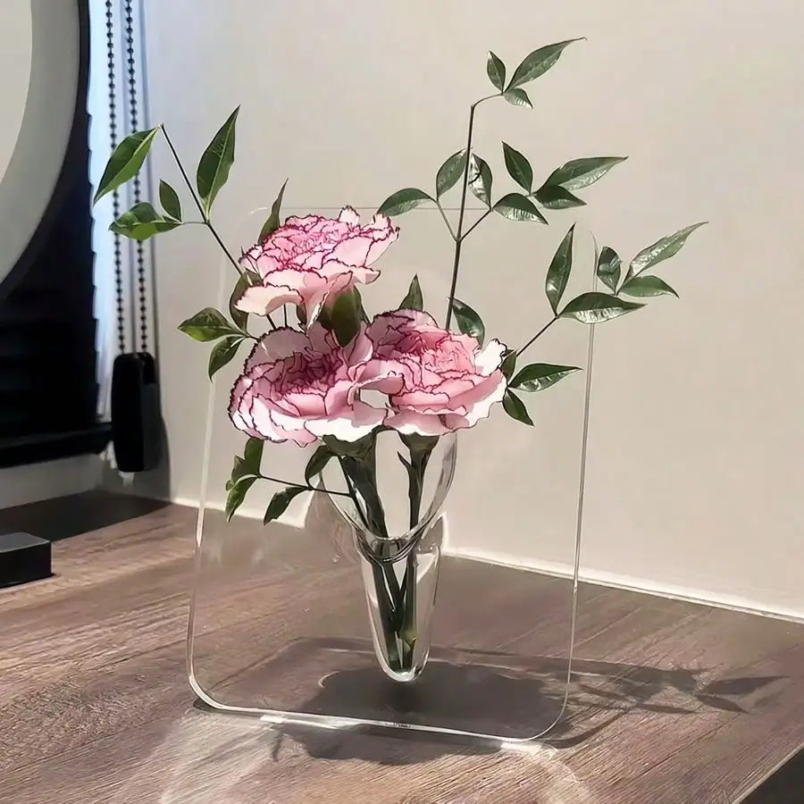 Modern Acrylic Frame Vase – Minimalist Floral Display for Home & Office