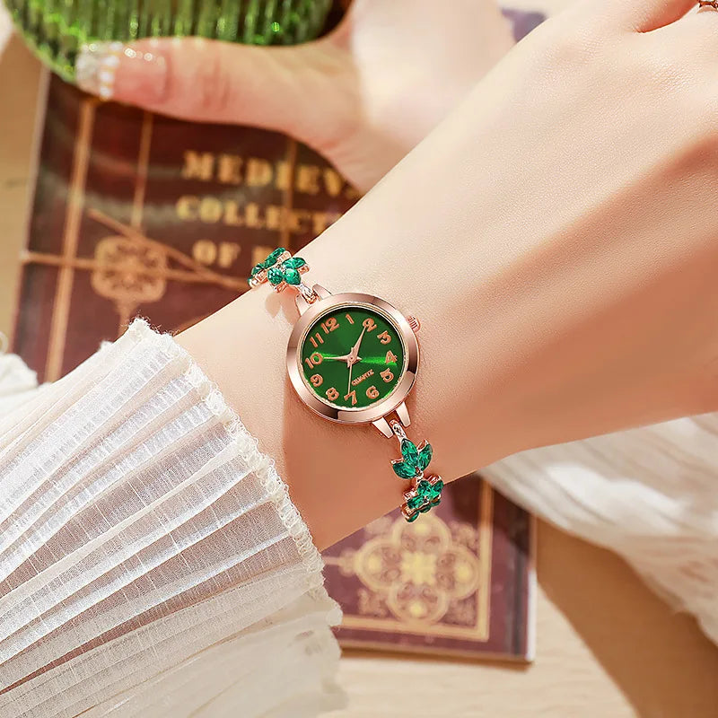 Elegant Gold Floral Bracelet Watch