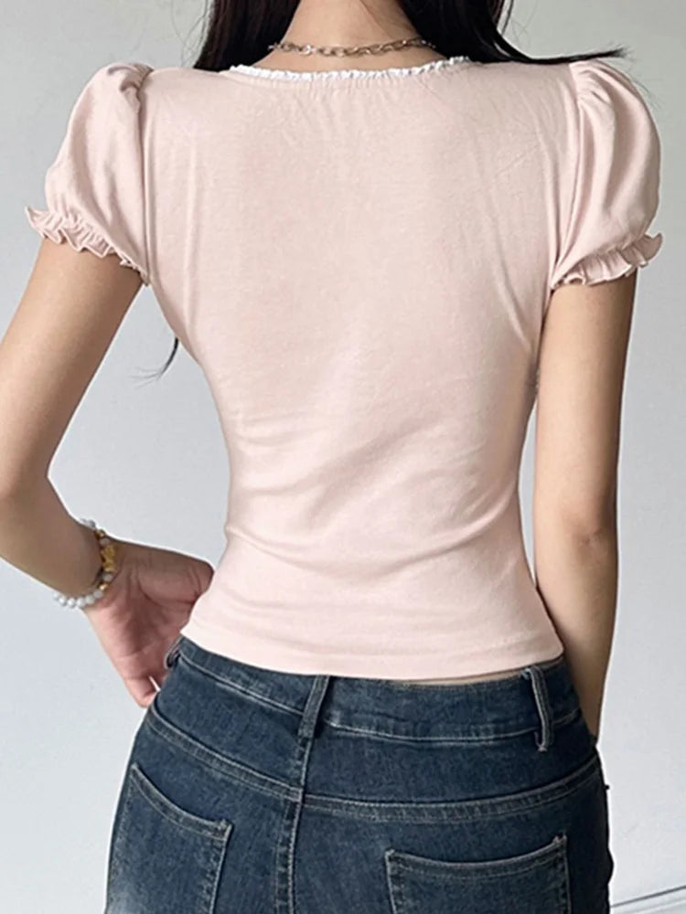 Blush Bow Square Neck Top