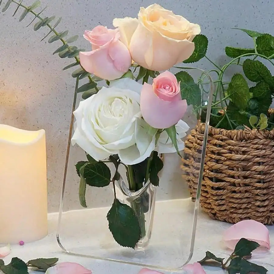 Modern Acrylic Frame Vase – Minimalist Floral Display for Home & Office