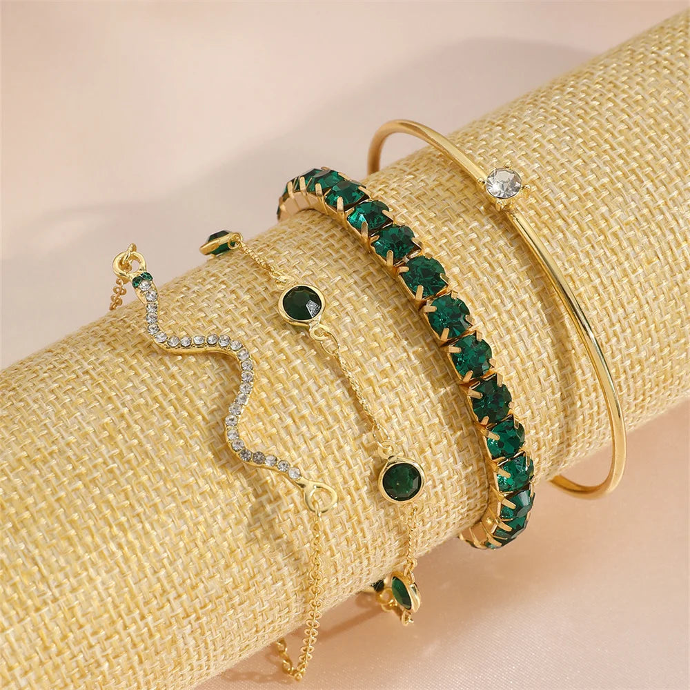 Emerald Luxe Bracelet Stack – 4 Piece Set