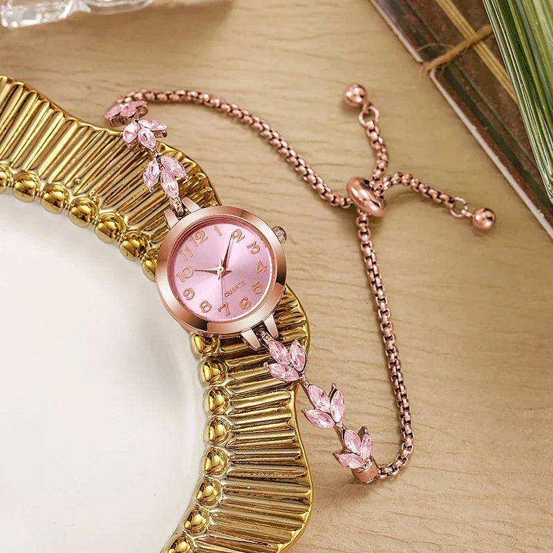 Elegant Gold Floral Bracelet Watch