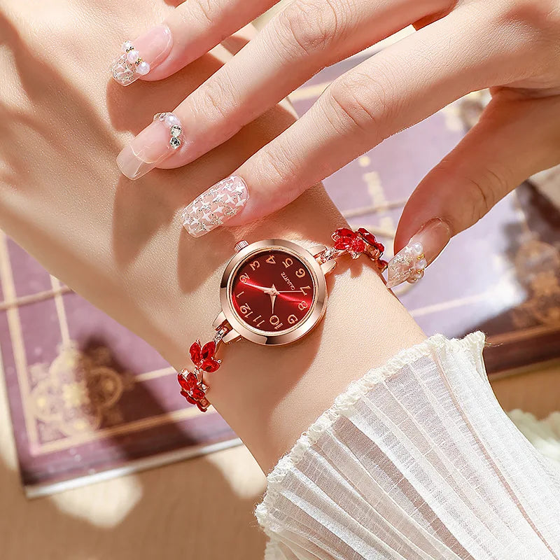 Elegant Gold Floral Bracelet Watch