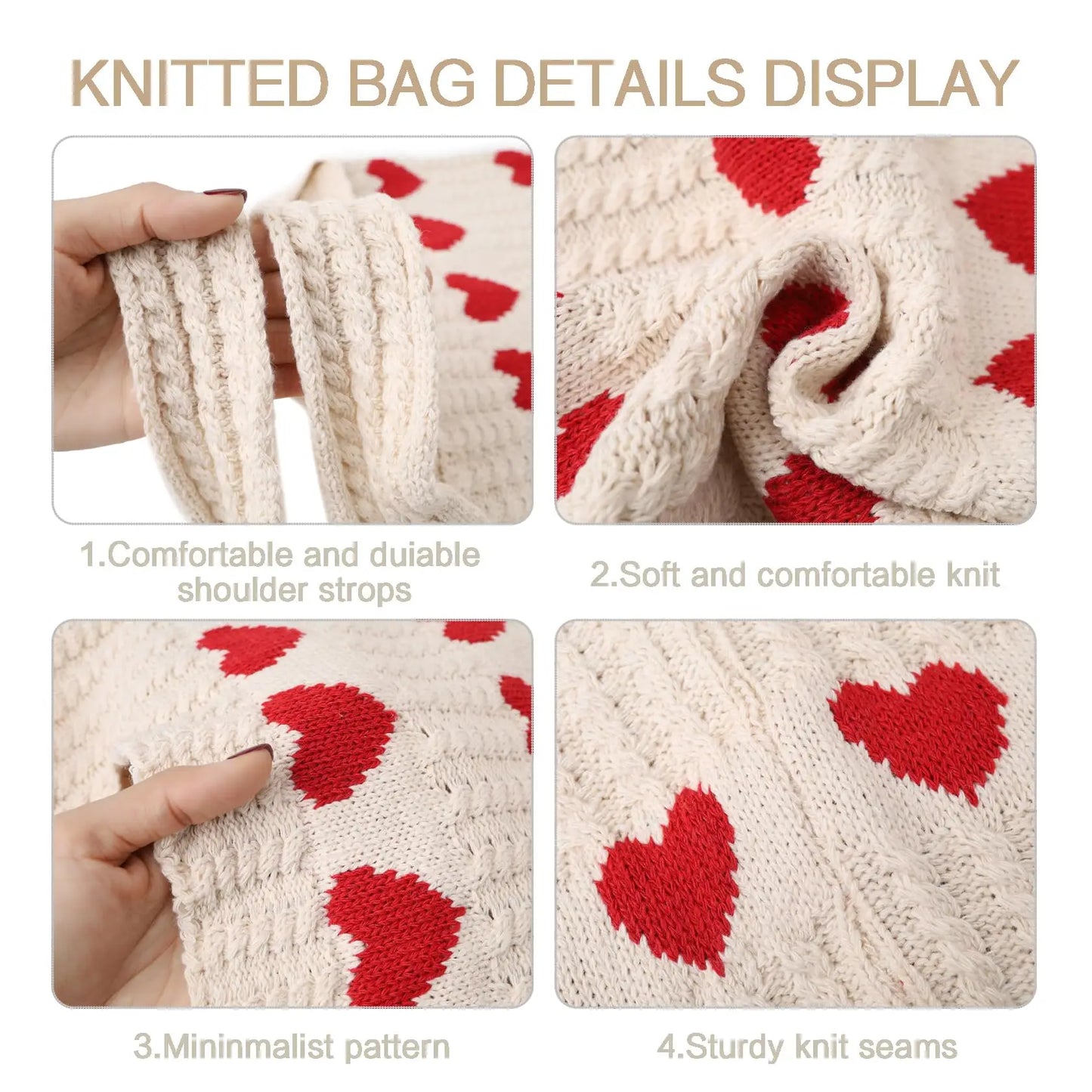 Heart Knit Crochet Tote Bag