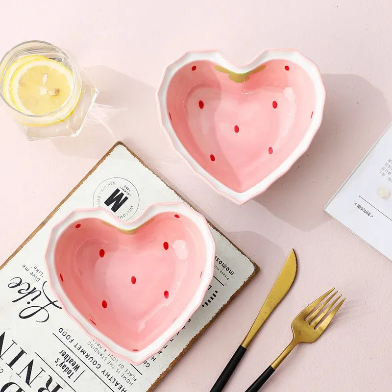 Sweet Strawberry Ceramic Ramen Bowl Set with Spoon
