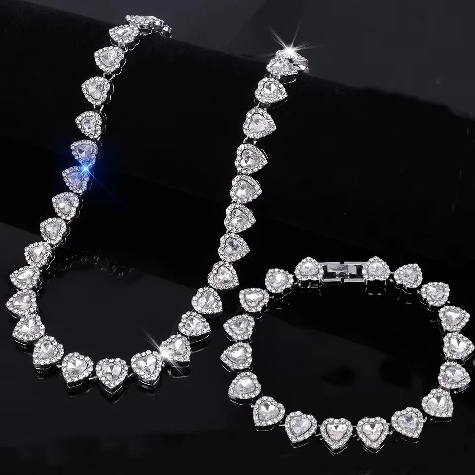 Heart Tennis Necklace & Bracelet Set