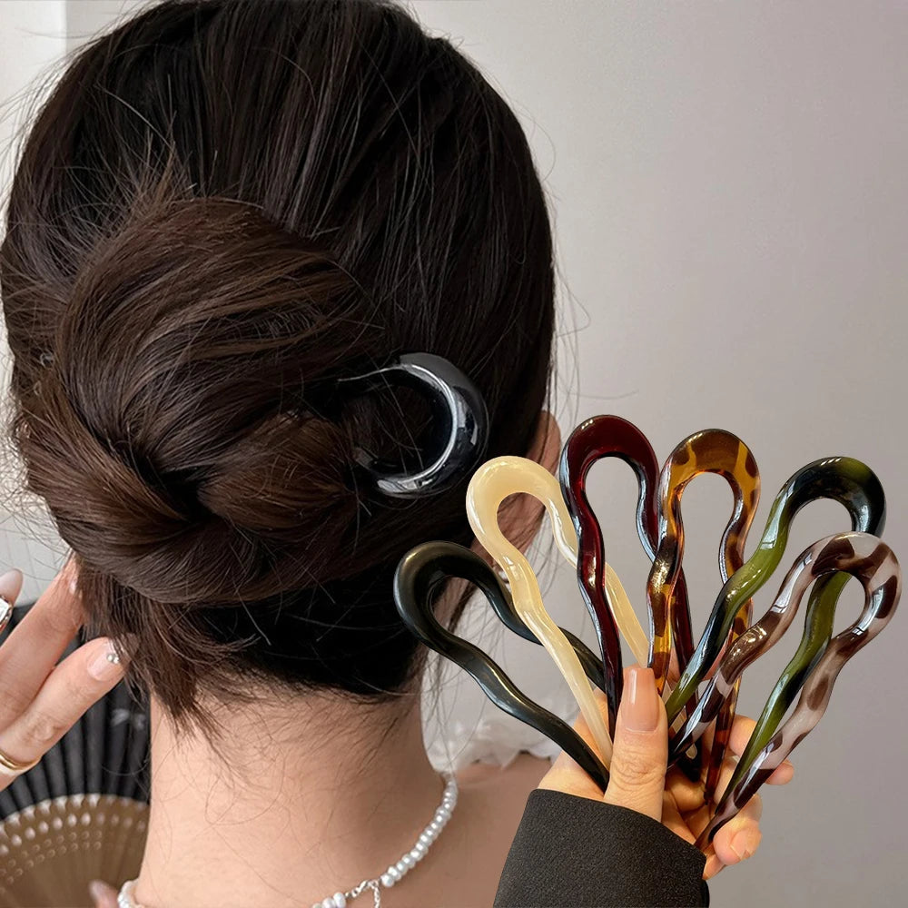 French Twist Hair Pin – Chic Tortoiseshell U-Shaped Hair Fork
