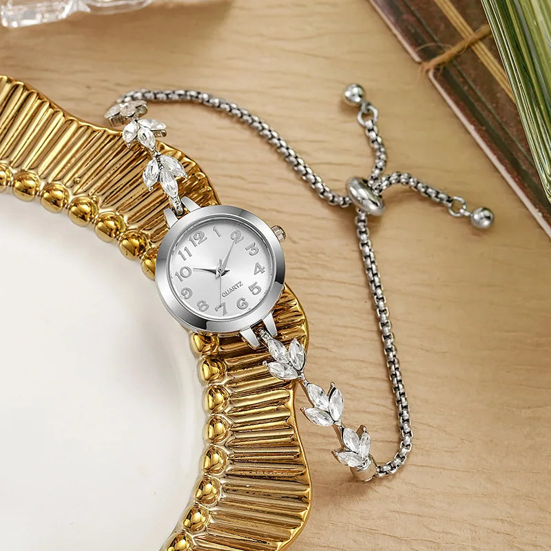 Elegant Gold Floral Bracelet Watch