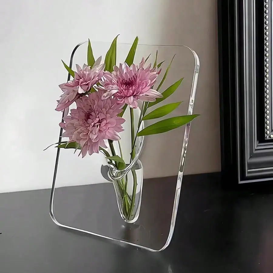 Modern Acrylic Frame Vase – Minimalist Floral Display for Home & Office