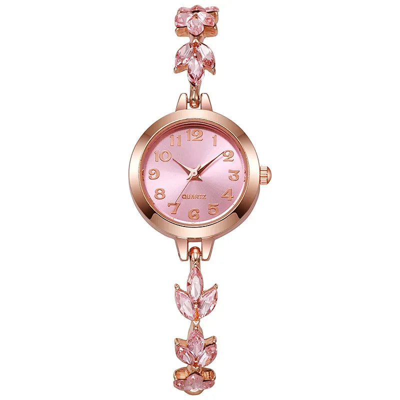 Elegant Gold Floral Bracelet Watch
