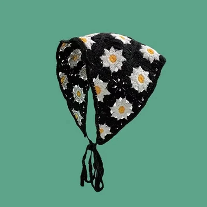 Crochet Floral Triangle Head Scarf