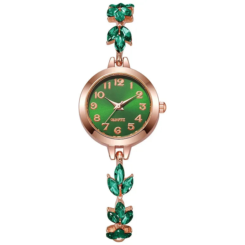 Elegant Gold Floral Bracelet Watch