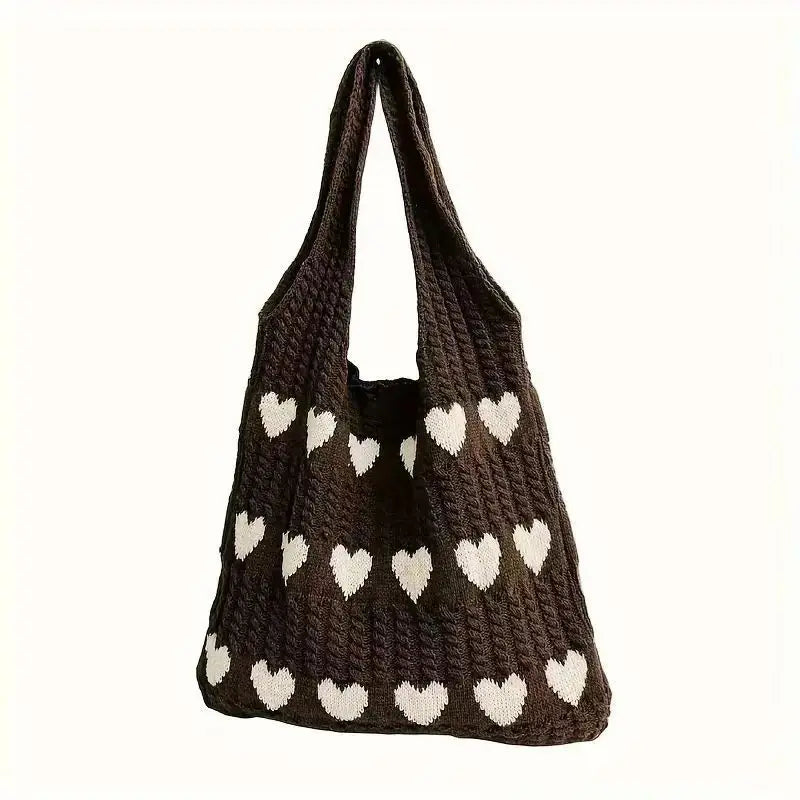 Heart Knit Crochet Tote Bag