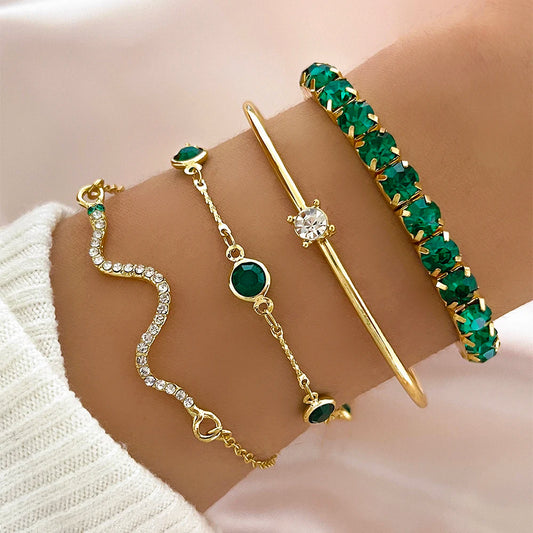 Emerald Luxe Bracelet Stack – 4 Piece Set