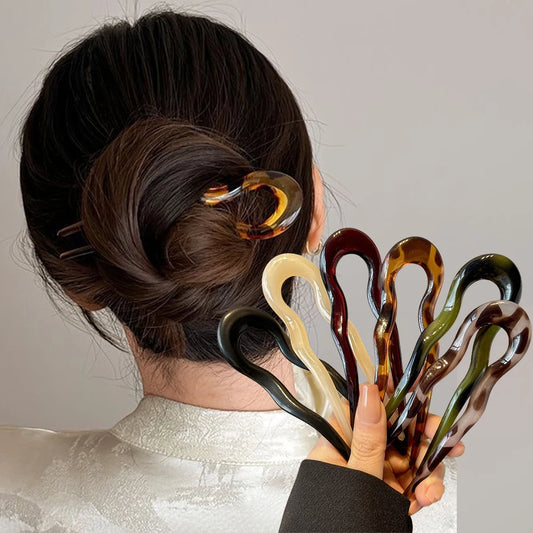 French Twist Hair Pin – Chic Tortoiseshell U-Shaped Hair Fork