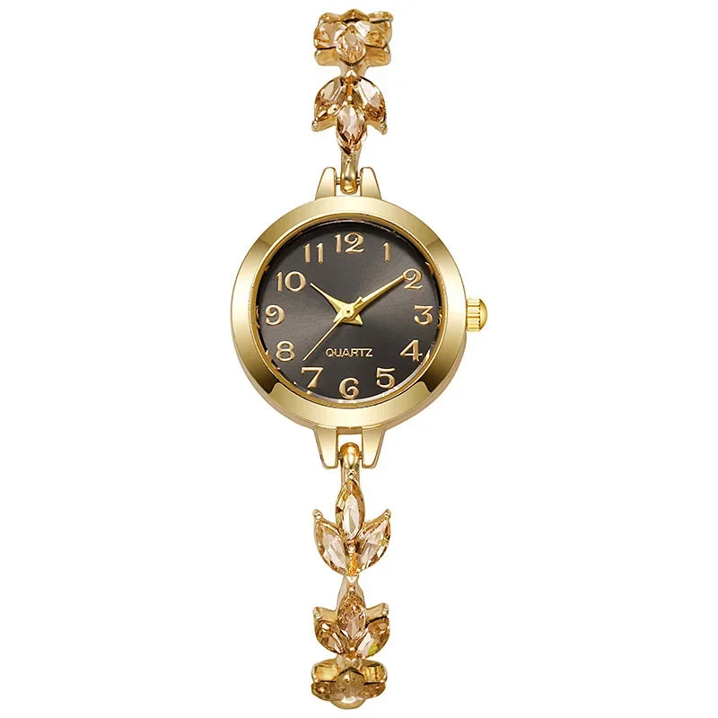 Elegant Gold Floral Bracelet Watch