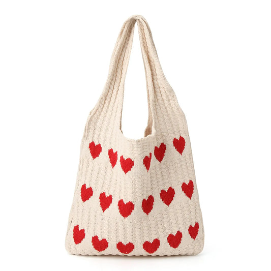 Heart Knit Crochet Tote Bag