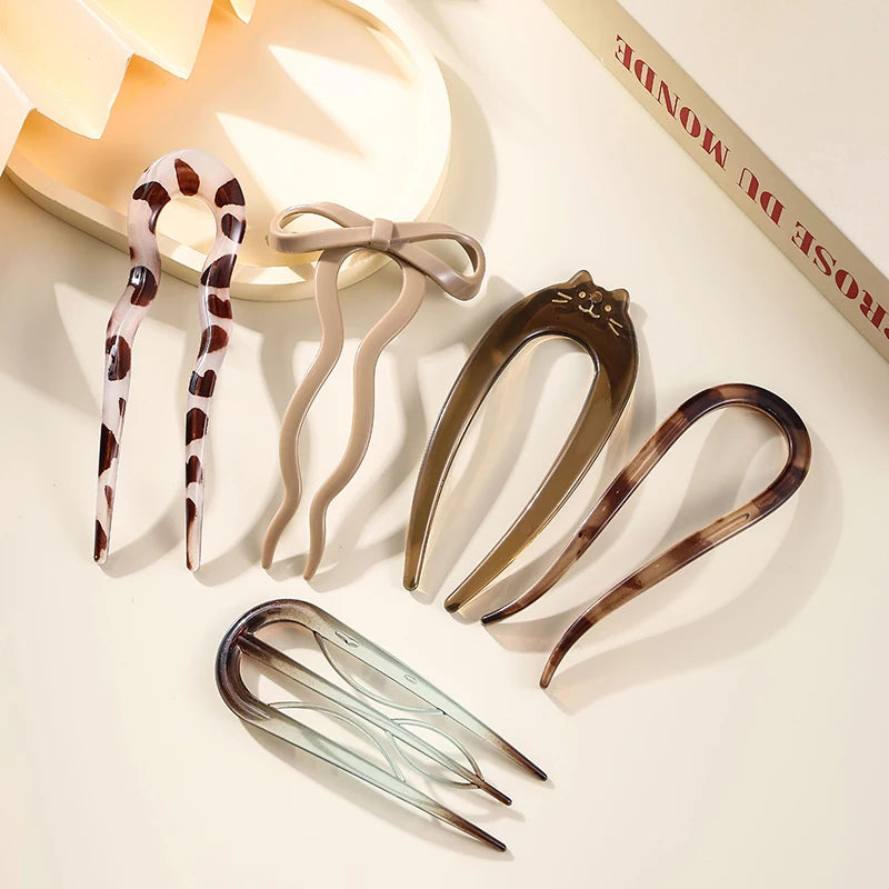 French Twist Hair Pin – Chic Tortoiseshell U-Shaped Hair Fork