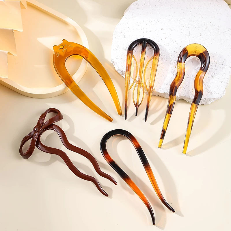 French Twist Hair Pin – Chic Tortoiseshell U-Shaped Hair Fork